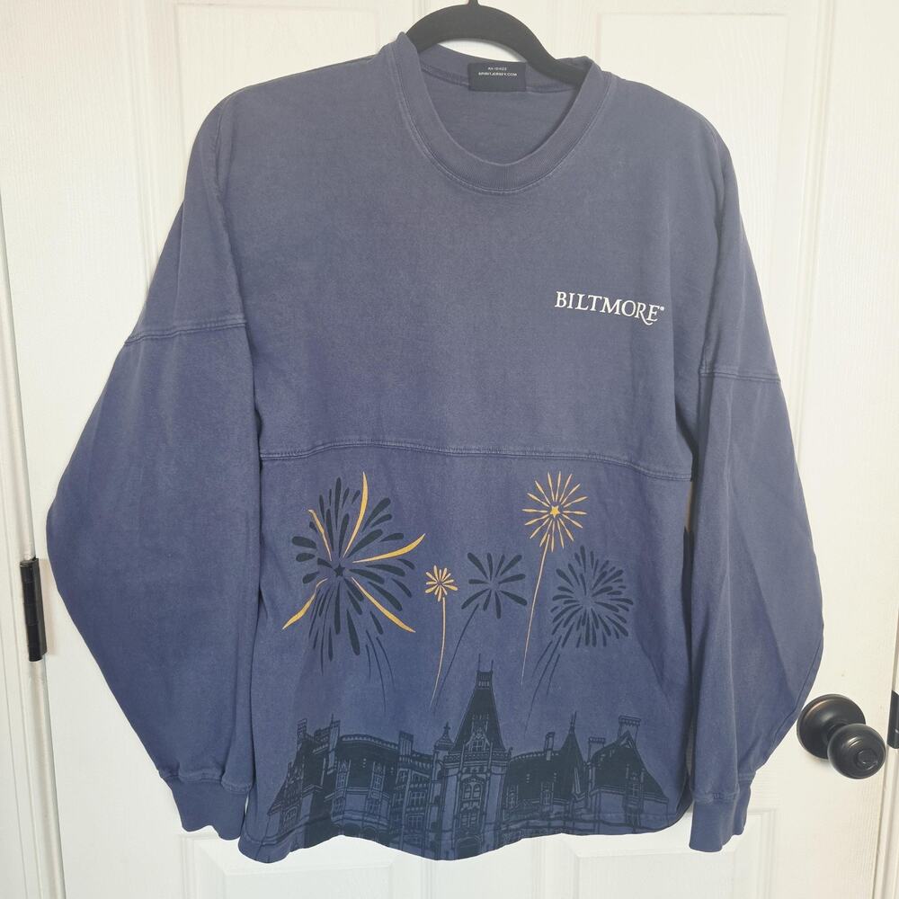Spirit Jersey Shirt Womens Small Blue Long Sleeve Biltmore Fireworks Graphic
